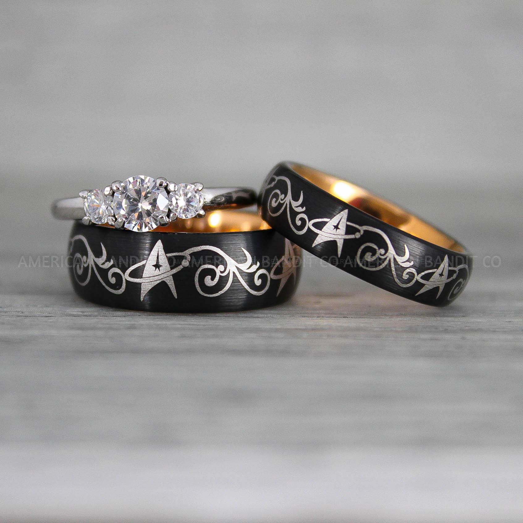 IMG_8967-2 Star Trek Ring, Star Trek Wedding Band, Black Star Trek Wedding Ring, Star Trek Wedding Ring, Star Trek Jewelry - Image 1