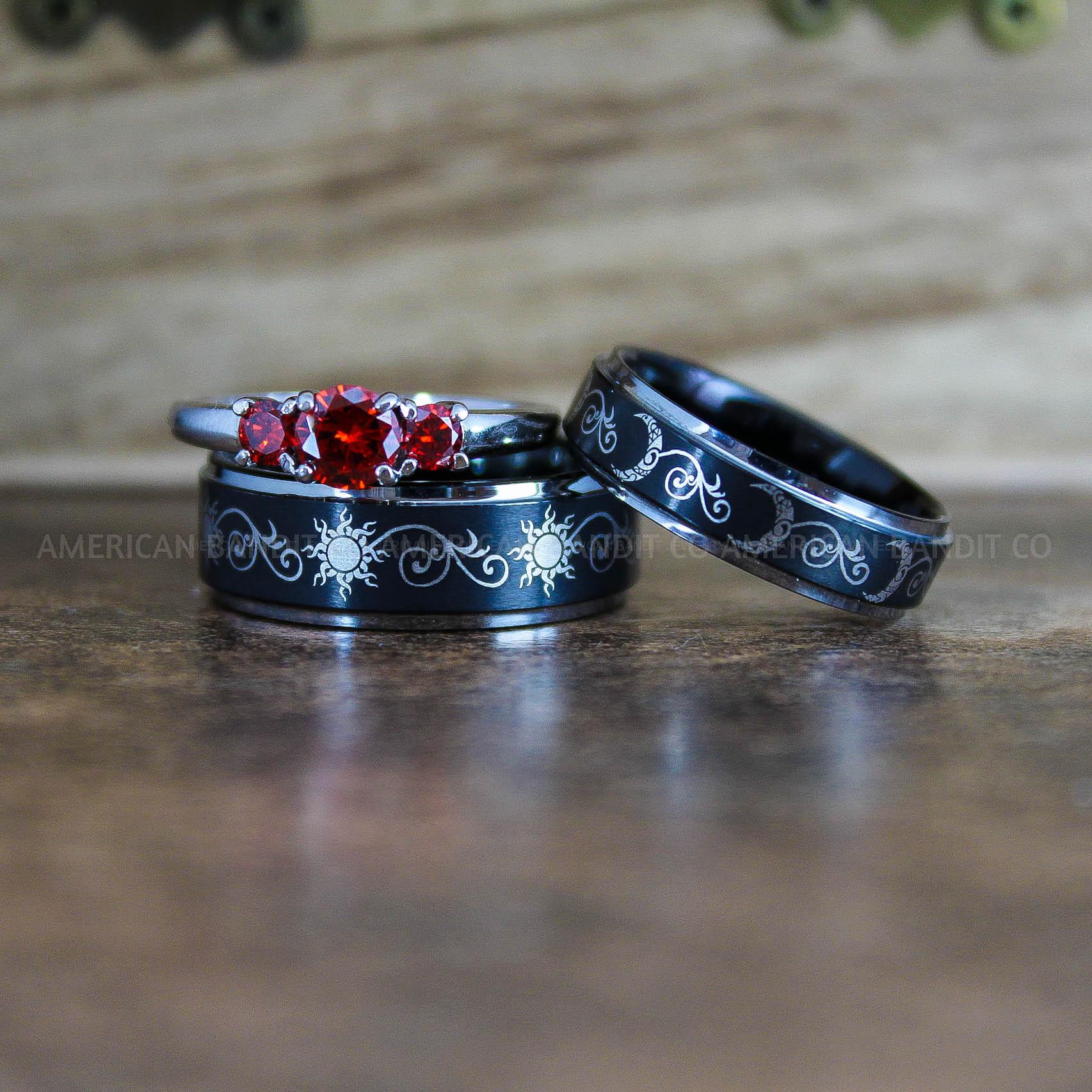 IMG_8981-4 Sun and Moon Rings, Sun and Moon Wedding Rings, Sun and Moon Wedding Bands, Sun and Moon Jewelry, Couple Rings, Matching Couple Rings - Image 1