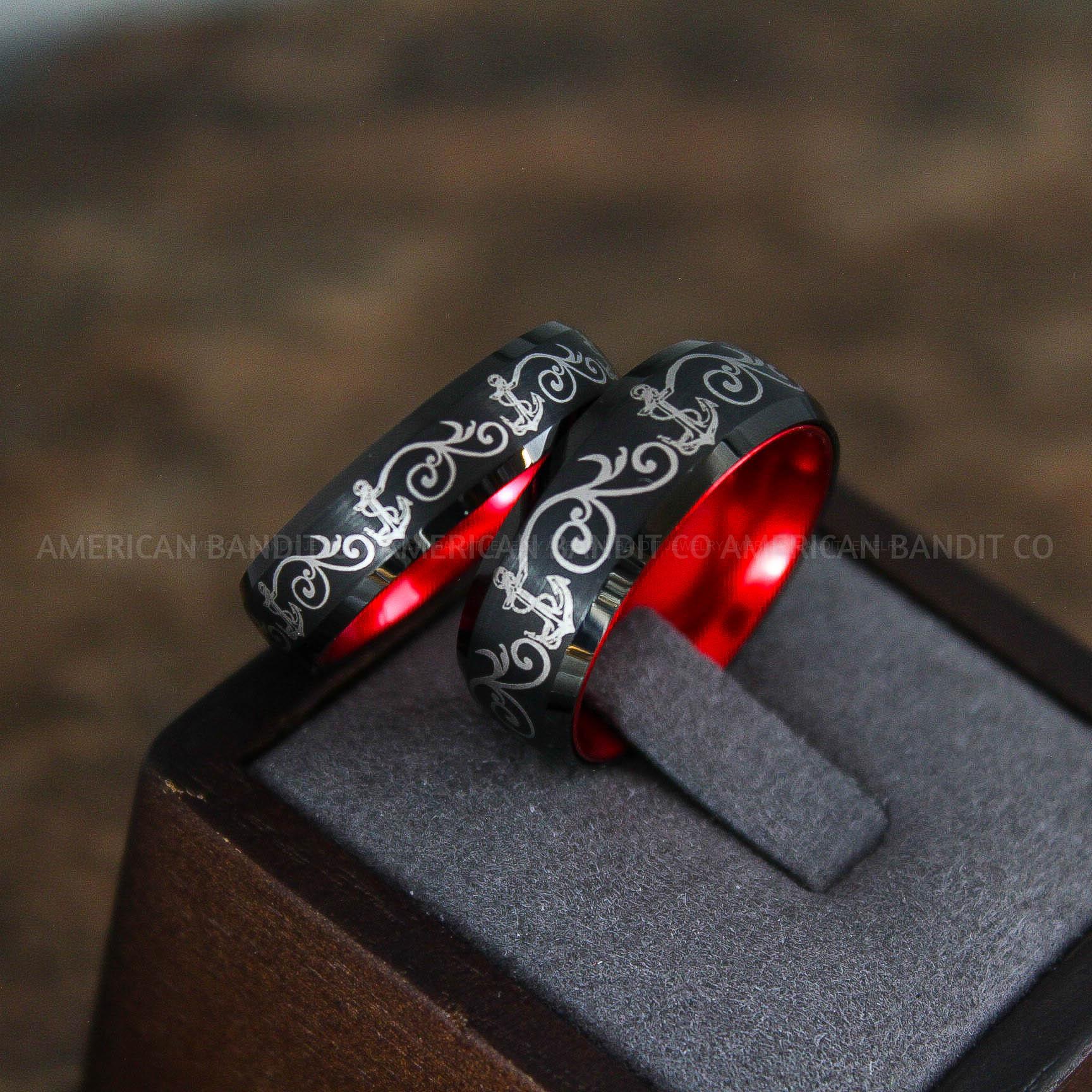 IMG_9062 Nautical Ring, Anchor Ring, Black Anchor Rings, Black Wedding Rings, Black Nautical Rings, Black Wedding Bands, Black Anchor Tungsten Rings - Image 1