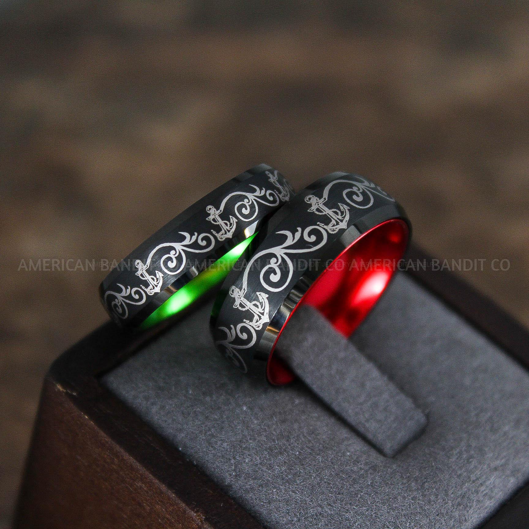 IMG_9063 Nautical Ring, Anchor Ring, Black Anchor Rings, Black Wedding Rings, Black Nautical Rings, Black Wedding Bands, Black Anchor Tungsten Rings - Image 1