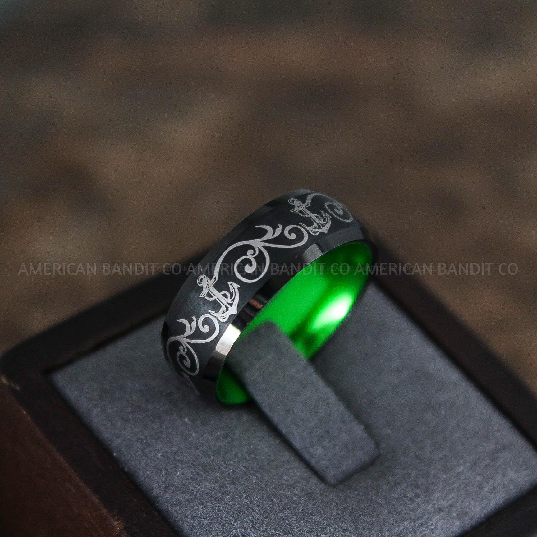 IMG_9064 Nautical Ring, Anchor Ring, Black Anchor Rings, Black Wedding Rings, Black Nautical Rings, Black Wedding Bands, Black Anchor Tungsten Rings - Image 1