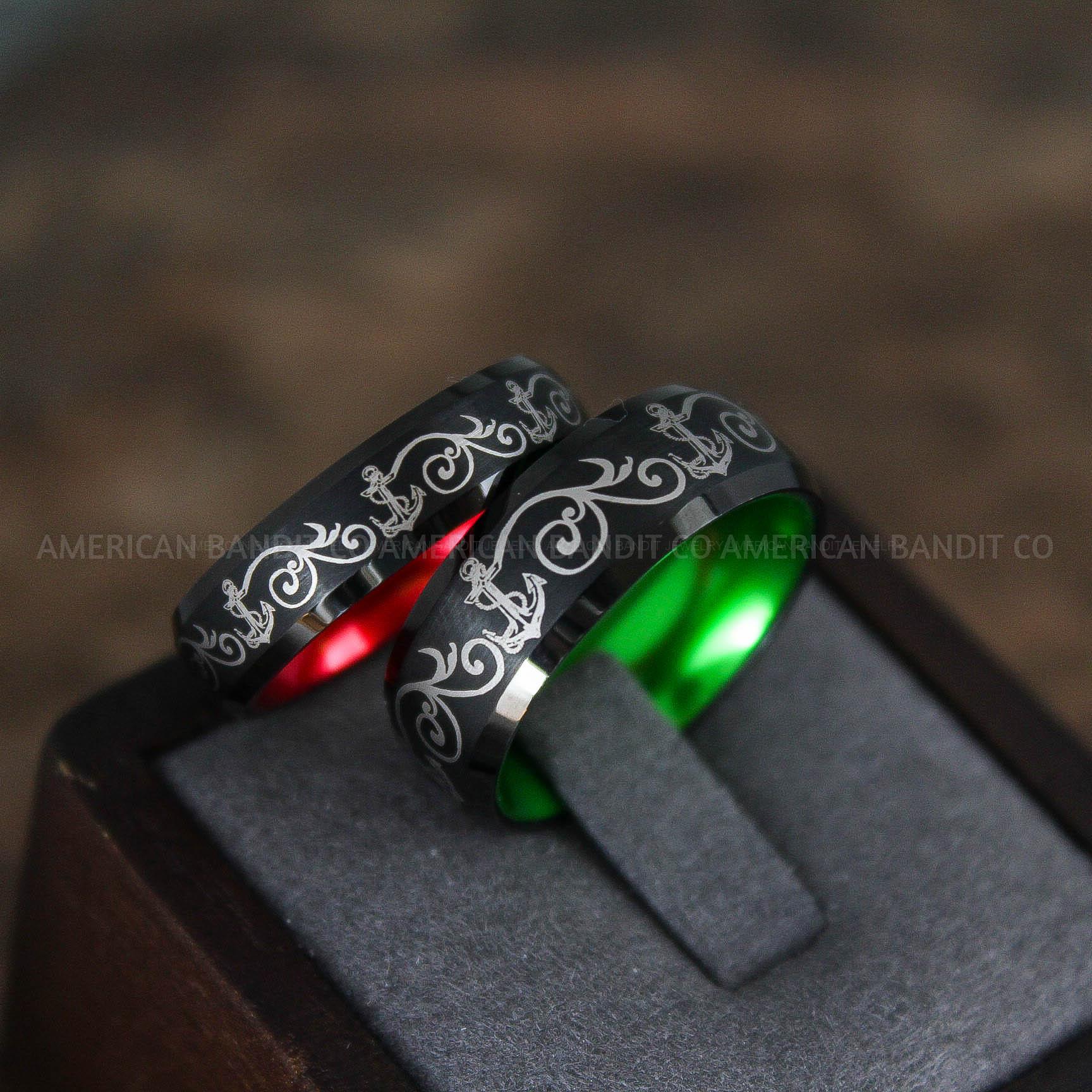 IMG_9065 Nautical Ring, Anchor Ring, Black Anchor Rings, Black Wedding Rings, Black Nautical Rings, Black Wedding Bands, Black Anchor Tungsten Rings - Image 1