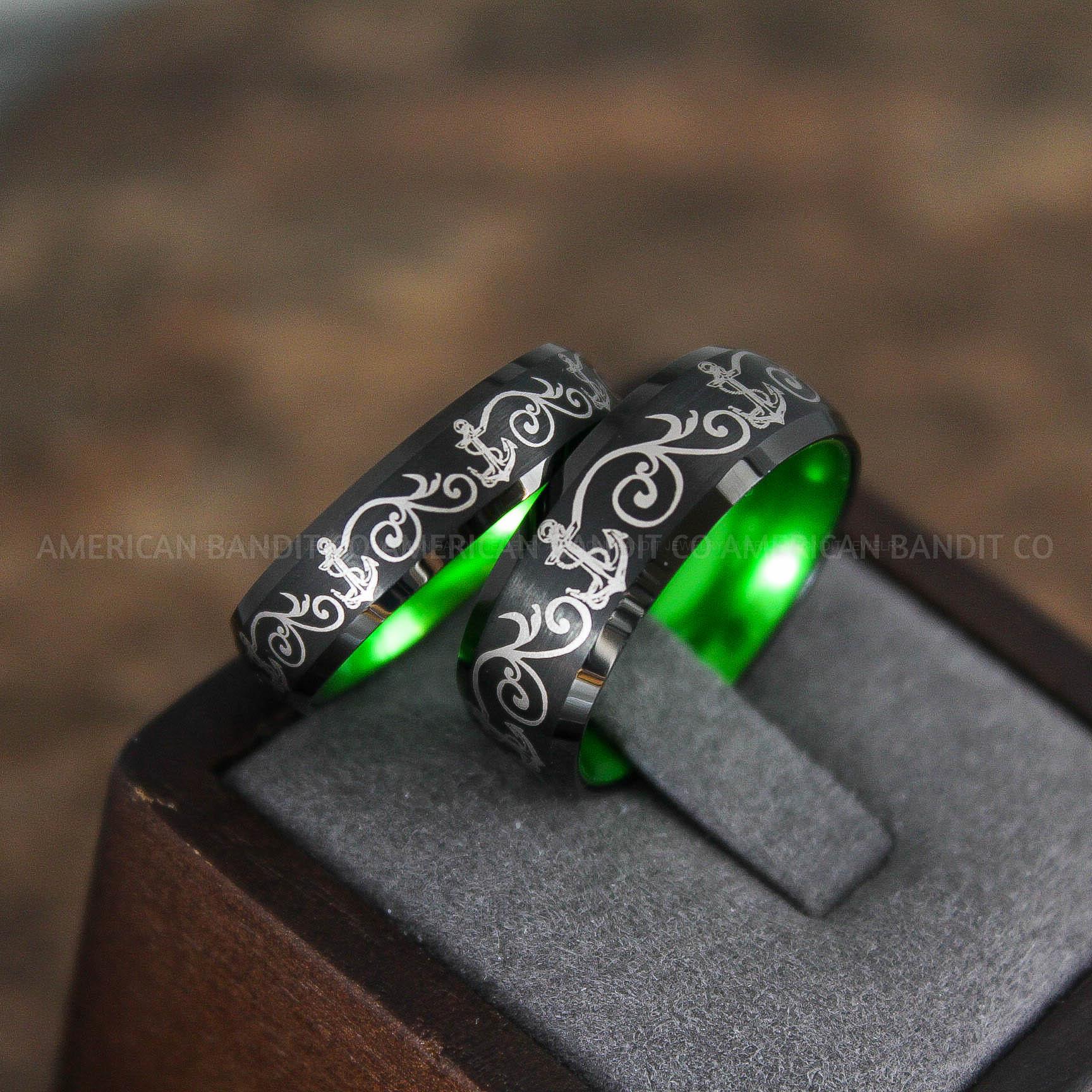 IMG_9076 Nautical Ring, Anchor Ring, Black Anchor Rings, Black Wedding Rings, Black Nautical Rings, Black Wedding Bands, Black Anchor Tungsten Rings - Image 1