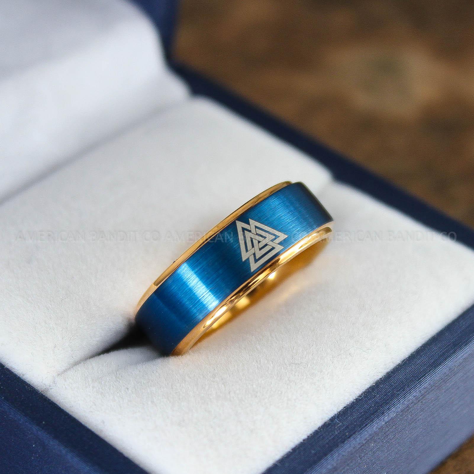 IMG_9085 Til Valhalla Rings, Viking Rings, Runes Rings, Valknut Rings, Nordic Rings, Norsemen Rings, Nordic Runes Rings, Rose Gold Tungsten Bands - Image 1