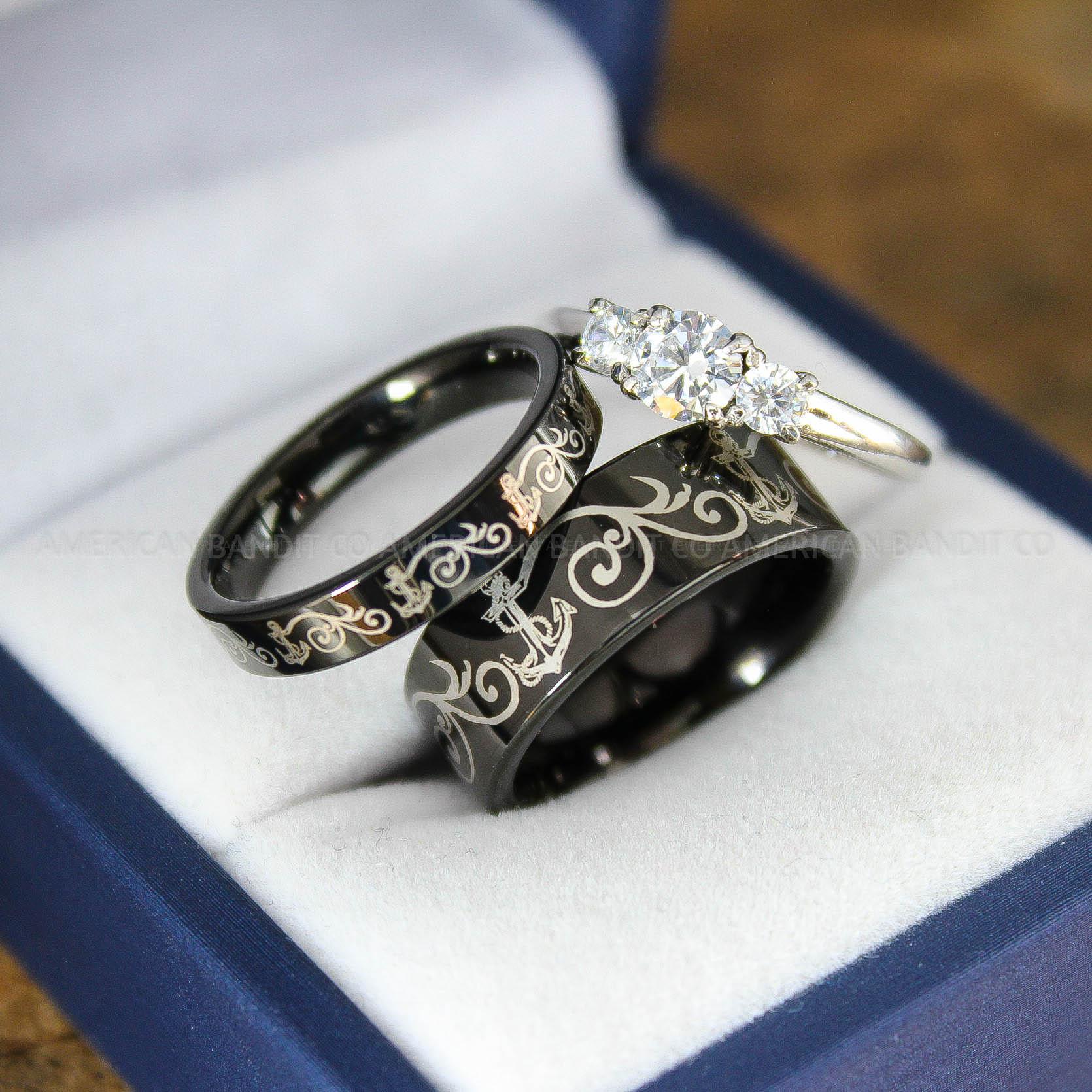 IMG_9172 Nautical Ring, Anchor Ring, Black Anchor Rings, Black Wedding Rings, Black Nautical Rings, Black Wedding Bands, Black Anchor Tungsten Rings - Image 1