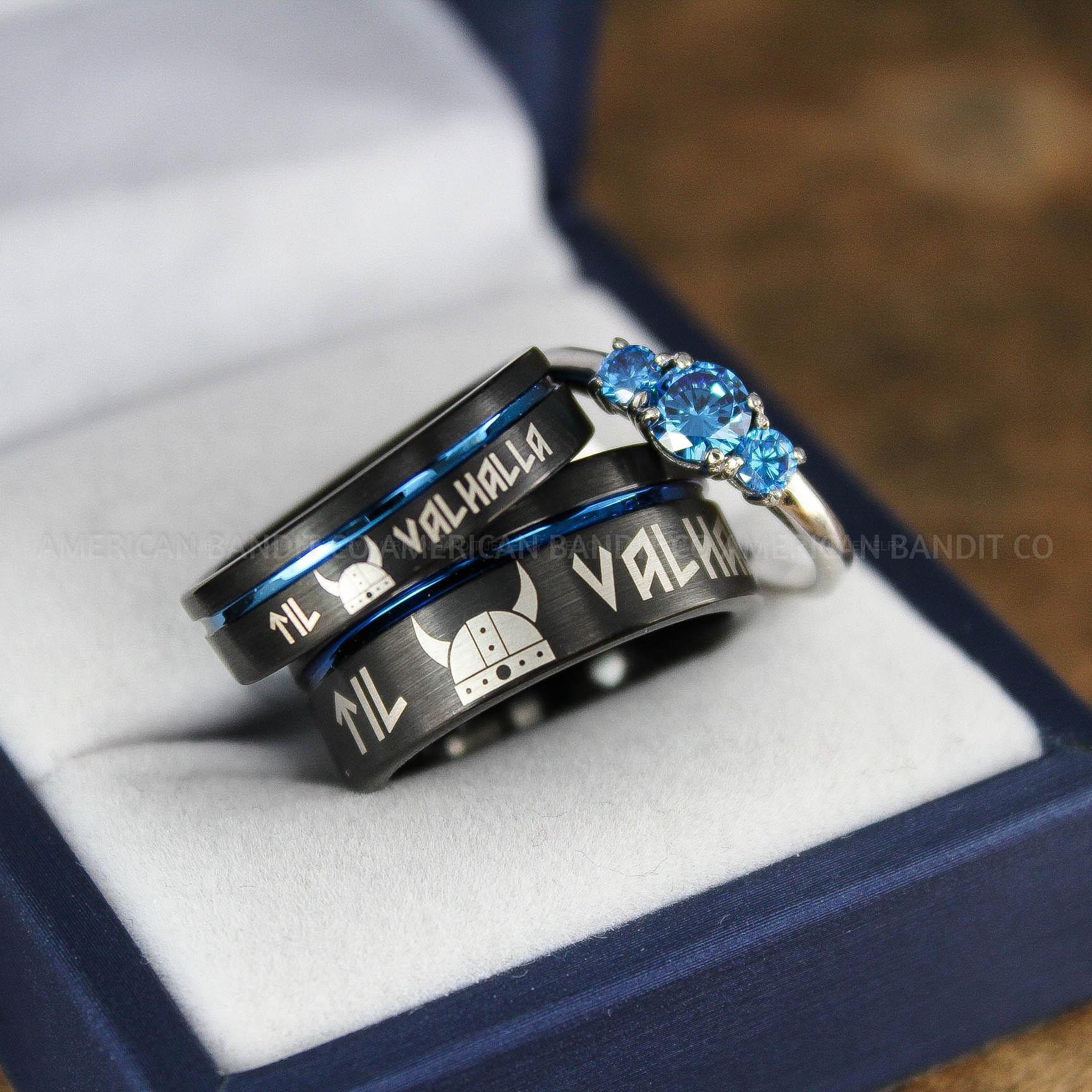 IMG_9174 Til Valhalla Rings, Viking Rings, Runes Rings, Valknut Rings, Nordic Rings, Norsemen Rings, Nordic Runes Rings, Black Tungsten Bands - Image 1