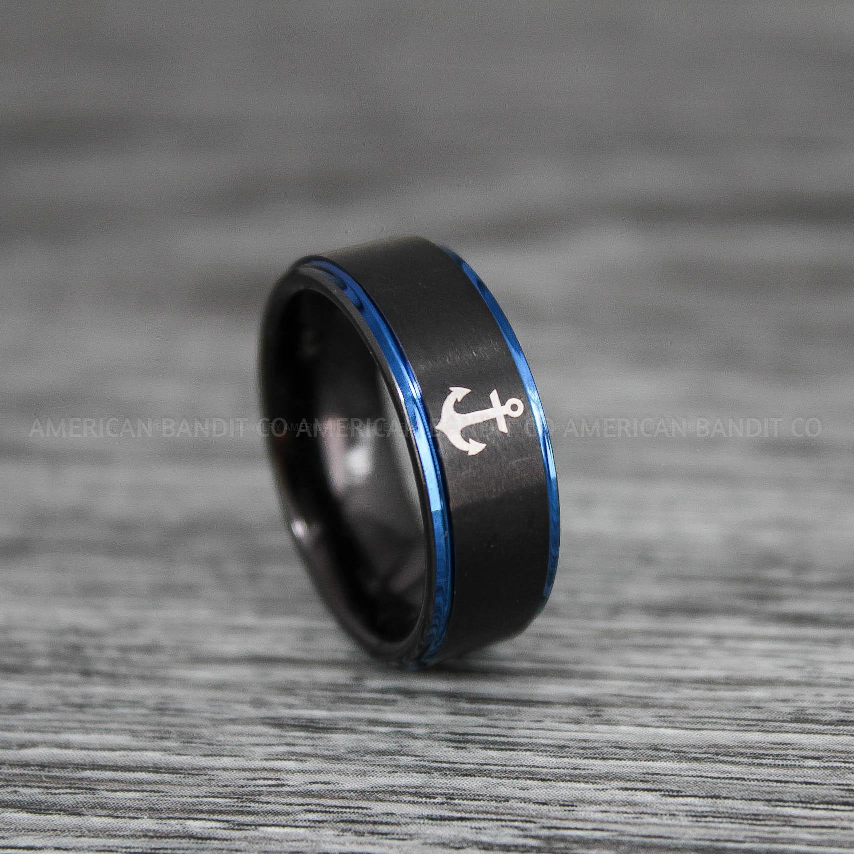 IMG_9183 Nautical Ring, Anchor Ring, Black Anchor Rings, Black Wedding Rings, Black Nautical Rings, Black Wedding Bands, Black Anchor Tungsten Rings - Image 1