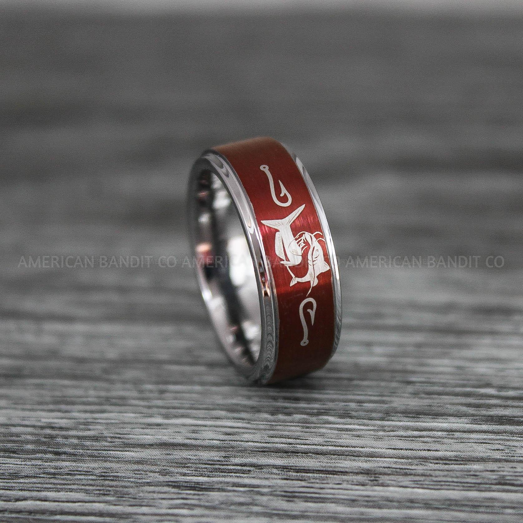 IMG_9190 Fishing Ring, Fishing Jewelry, Fishing Wedding Ring, Fisherman Ring, Catfish Wedding Ring, Hunting Ring, Fish Hooks Ring - Image 1
