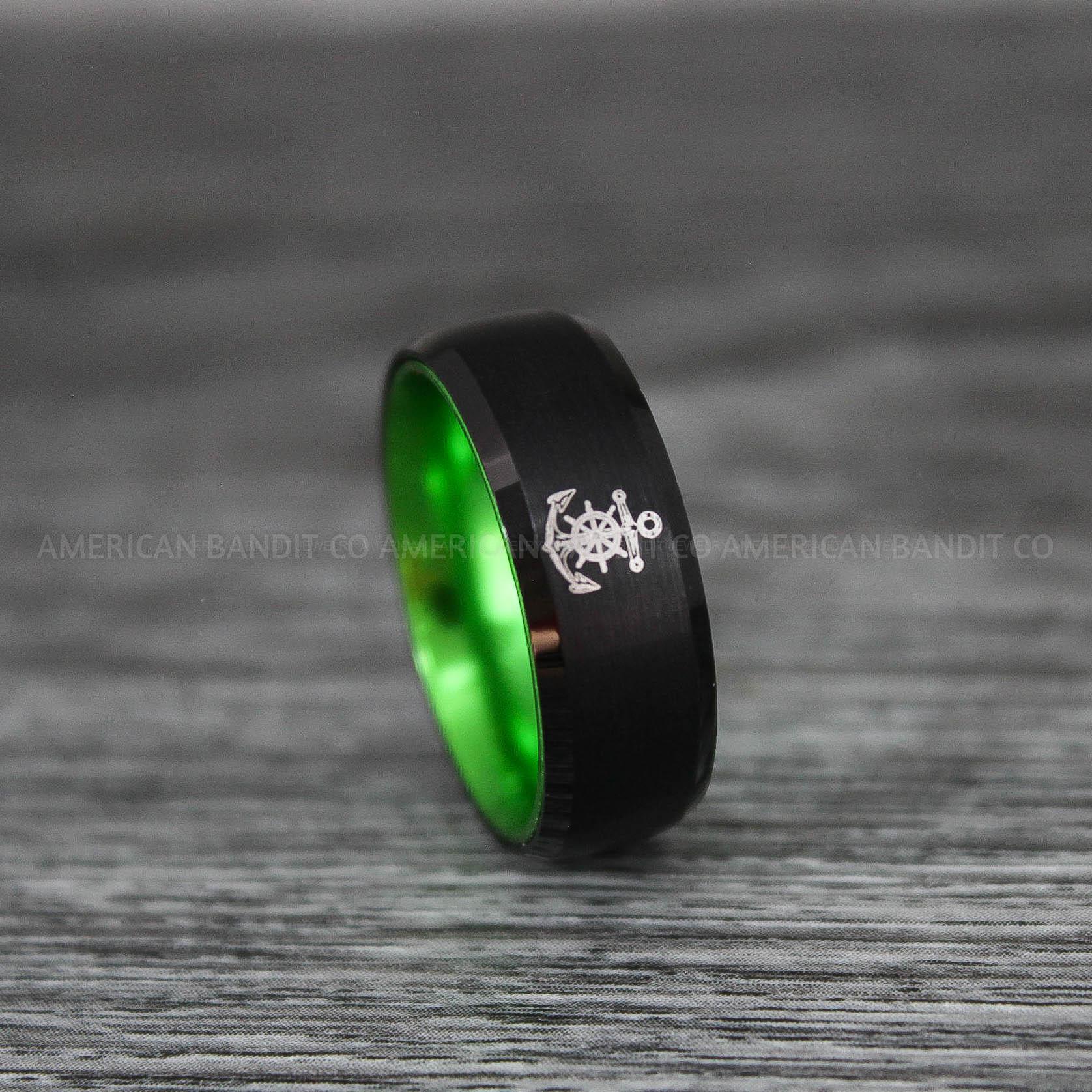 IMG_9194 Nautical Ring, Anchor Ring, Black Anchor Rings, Black Wedding Rings, Black Nautical Rings, Black Wedding Bands, Black Anchor Tungsten Rings - Image 1