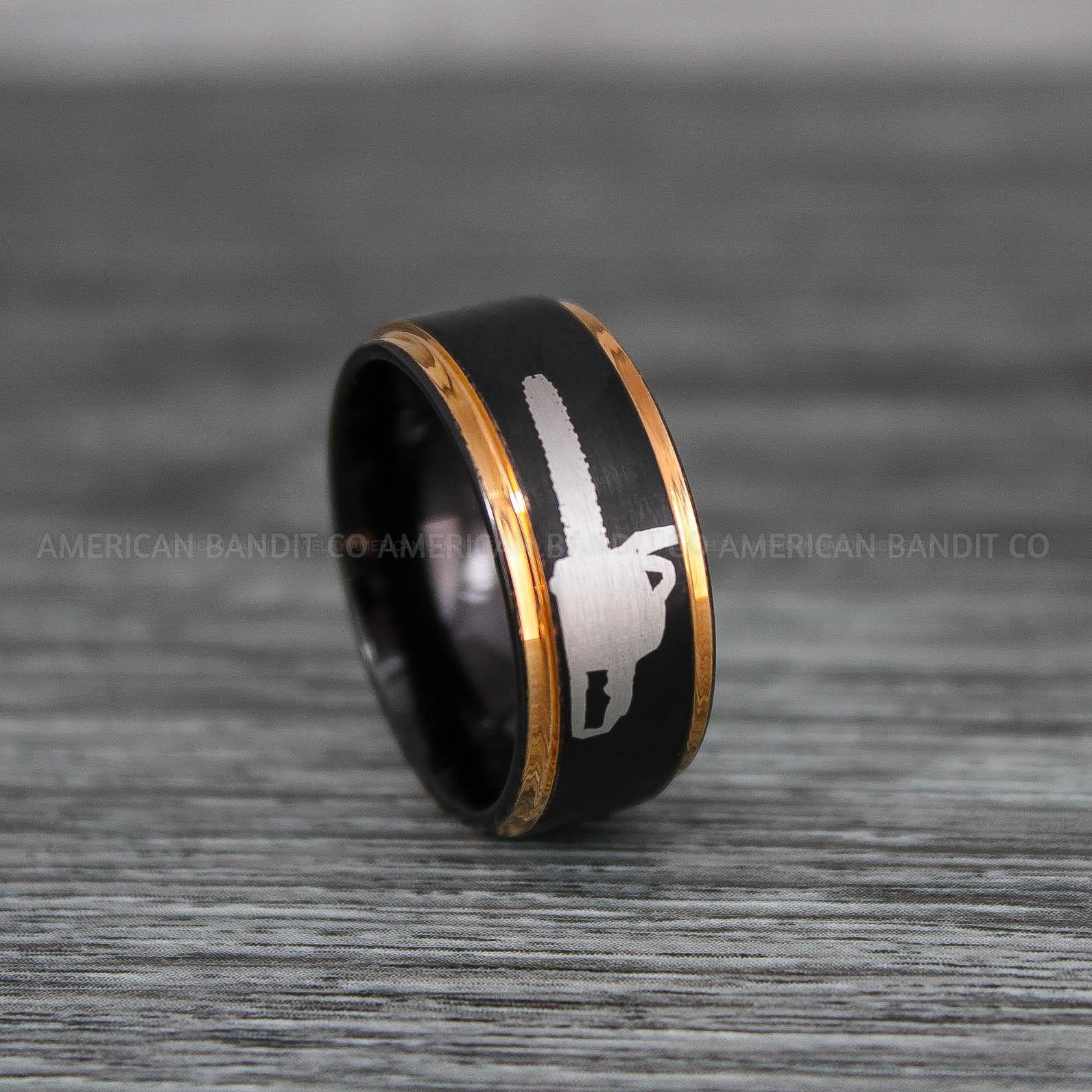 IMG_9199 Chainsaw Ring, Chain Saw Ring, Power Tools Ring, Black Tungsten Band, Black Tungsten Ring - Image 1