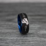 Bass Fish Ring, Bass Jewelry, Fishing Ring, 8mm Black Tungsten Ring, Bass Fish Ring, Hunting Ring, Fish Hooks Ring