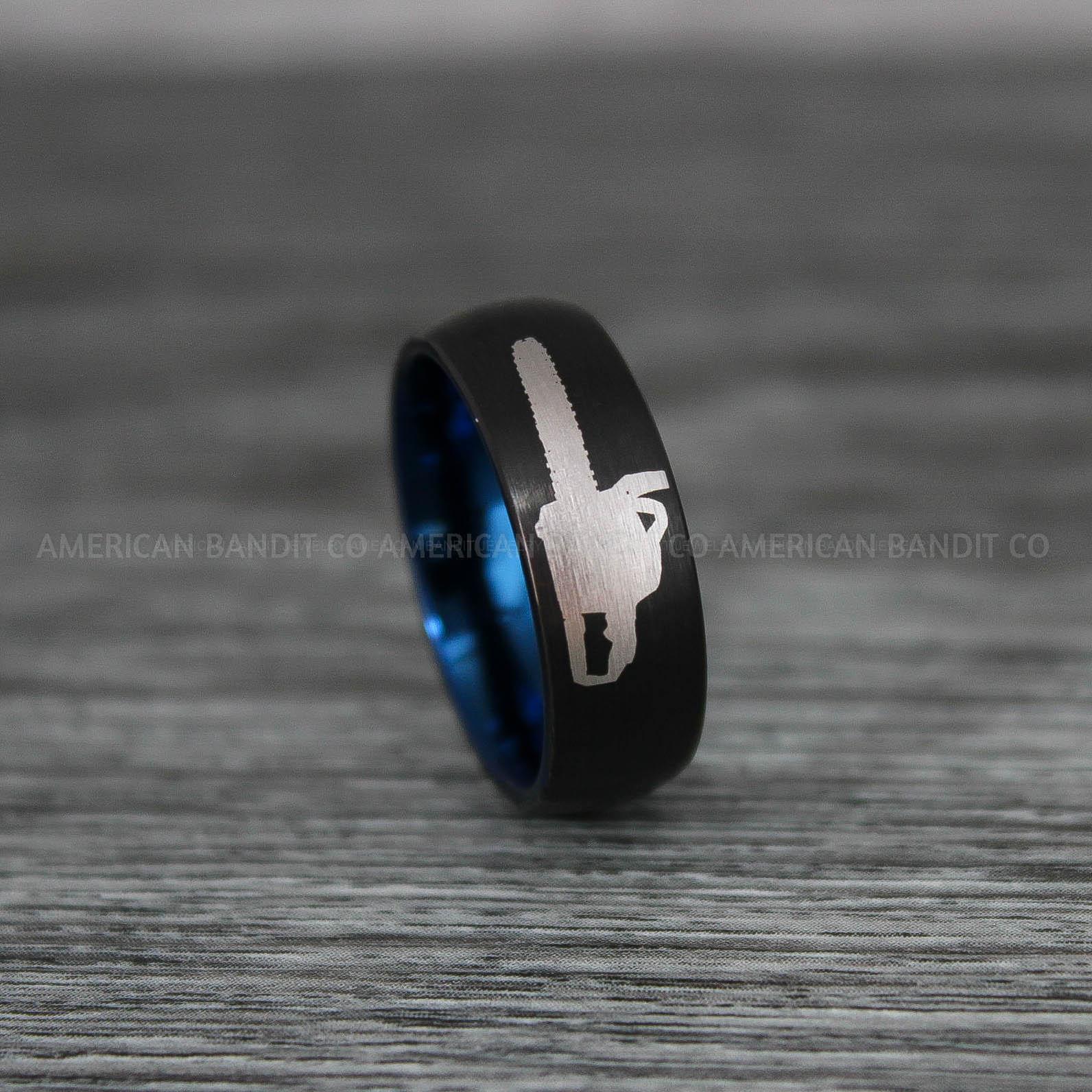 IMG_9207 Chainsaw Ring, Chain Saw Ring, Power Tools Ring, Black Tungsten Band, Black Tungsten Ring - Image 1