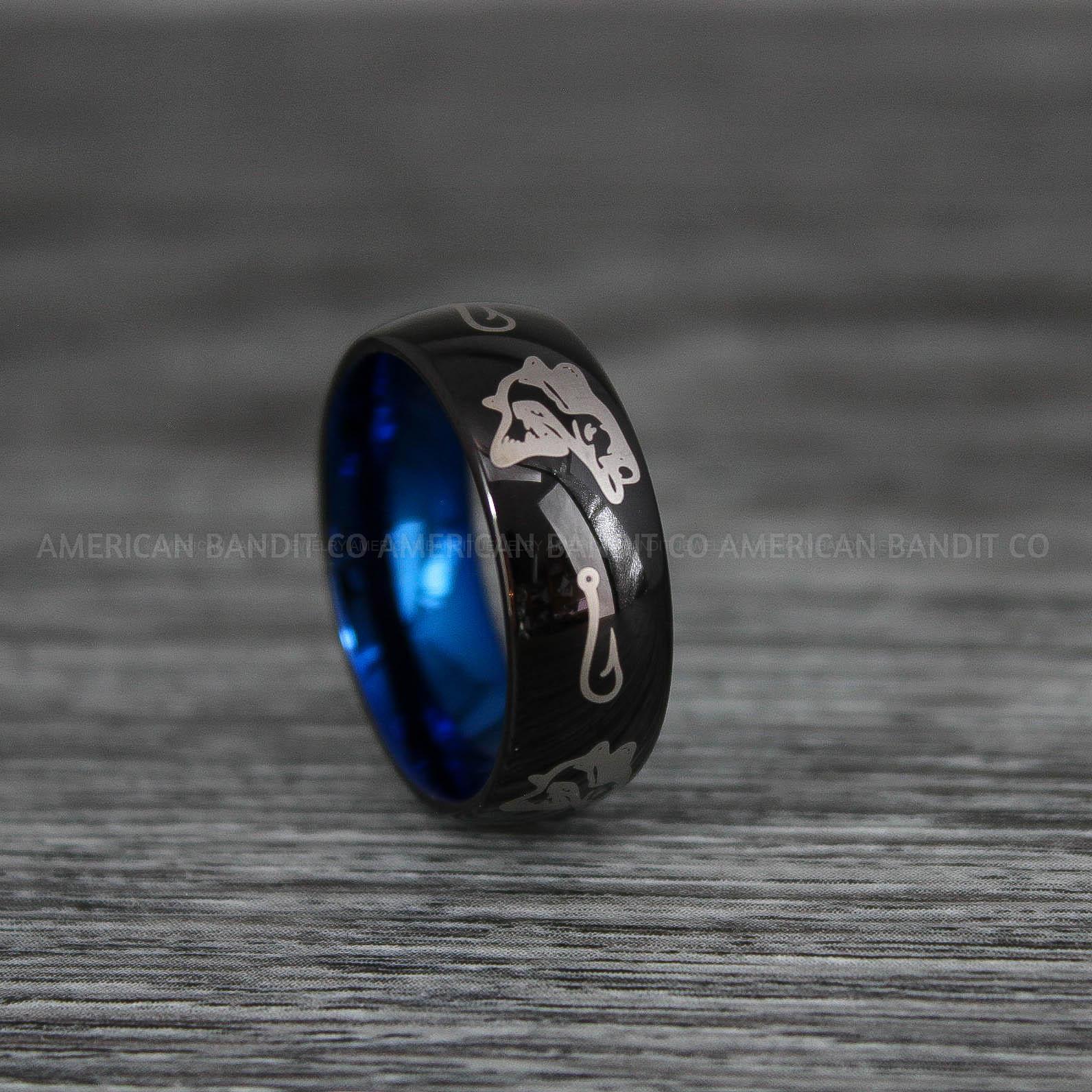 IMG_9213 Bass Fish Ring, Bass Jewelry, Fishing Ring, Bass Fish Ring, Hunting Ring, Fish Hooks Ring, Fishing Wedding Band - Image 1