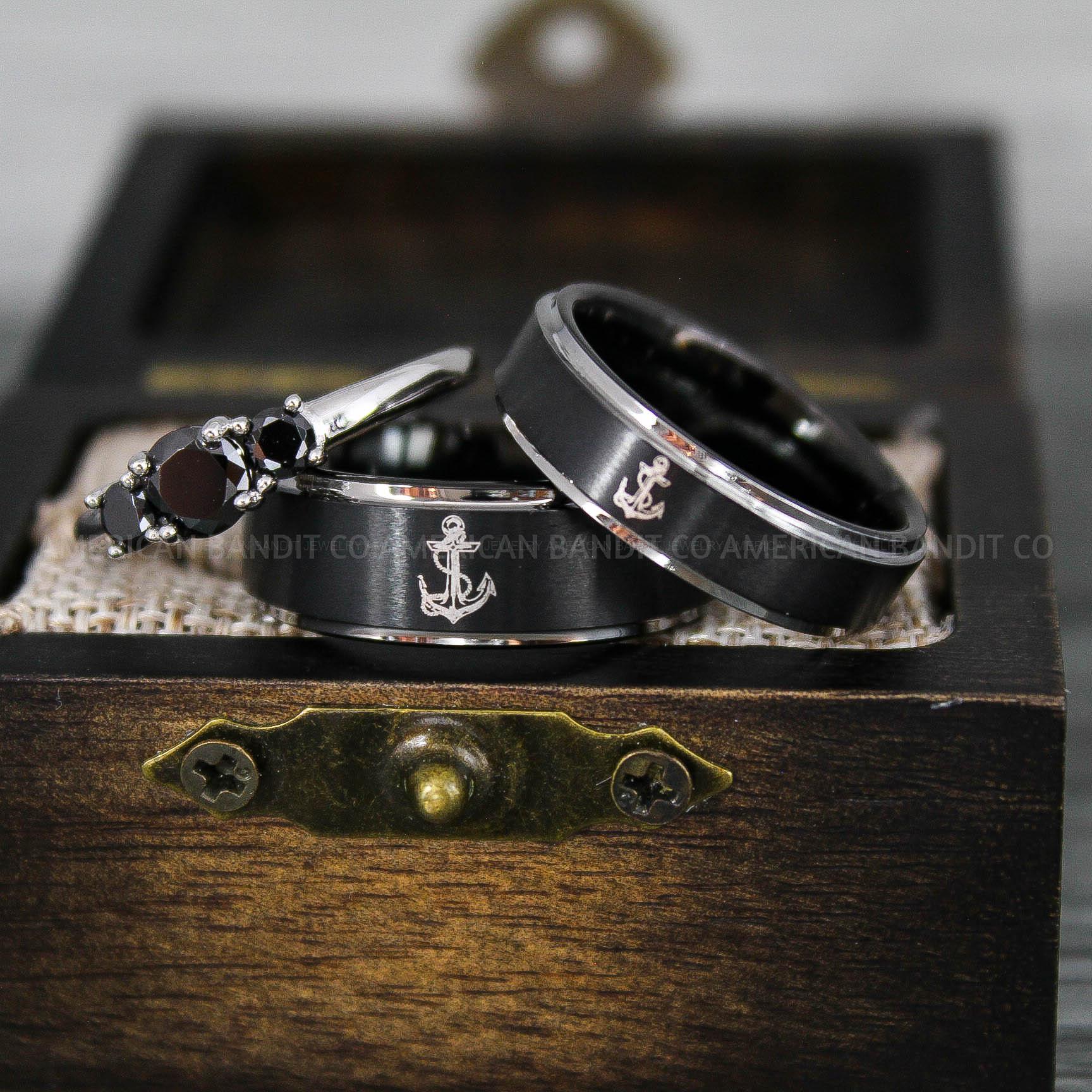 IMG_9230 Nautical Ring, Anchor Ring, Black Anchor Rings, Black Wedding Rings, Black Nautical Rings, Black Wedding Bands, Black Anchor Tungsten Rings - Image 1