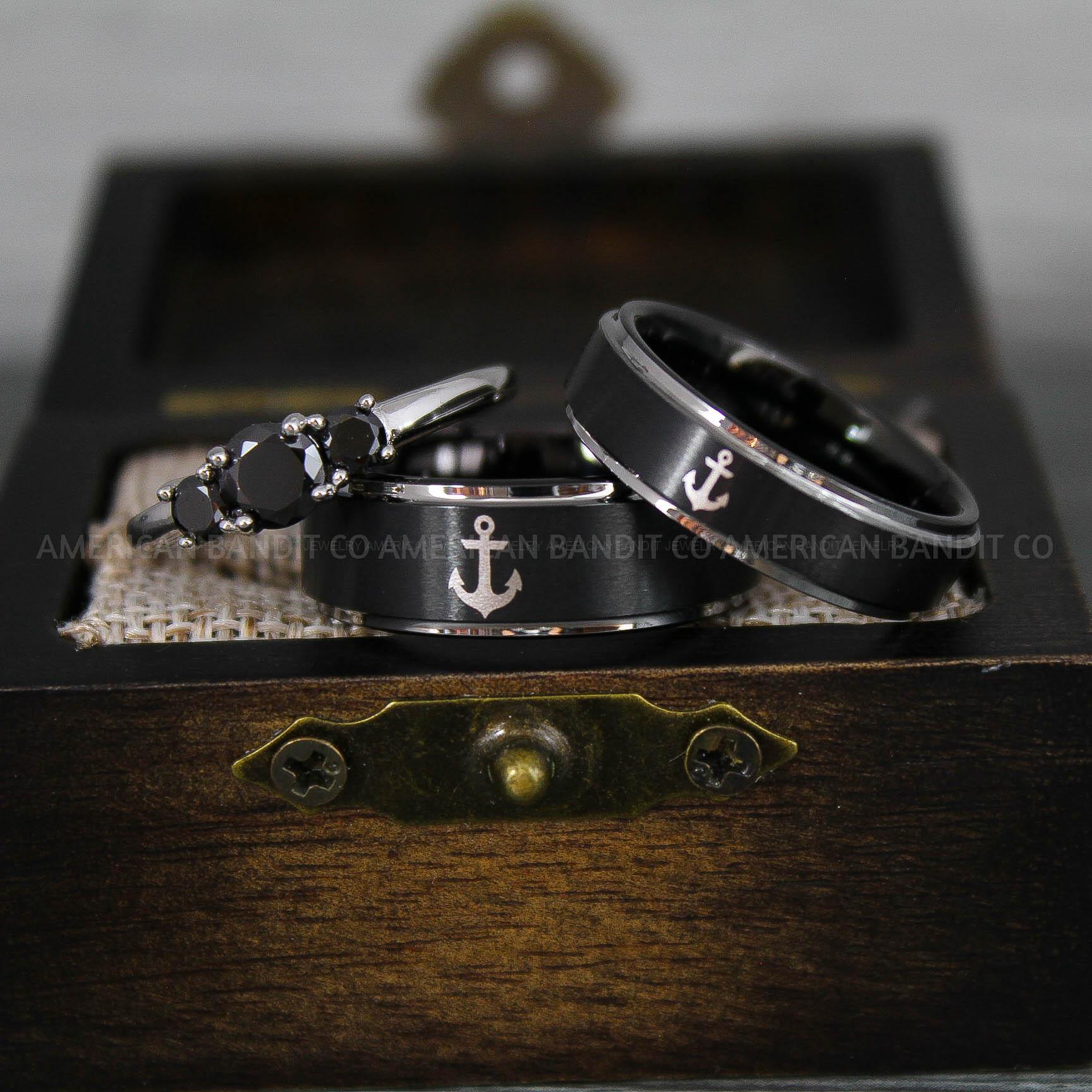IMG_9235 Nautical Ring, Anchor Ring, Black Anchor Rings, Black Wedding Rings, Black Nautical Rings, Black Wedding Bands, Black Anchor Tungsten Rings - Image 1