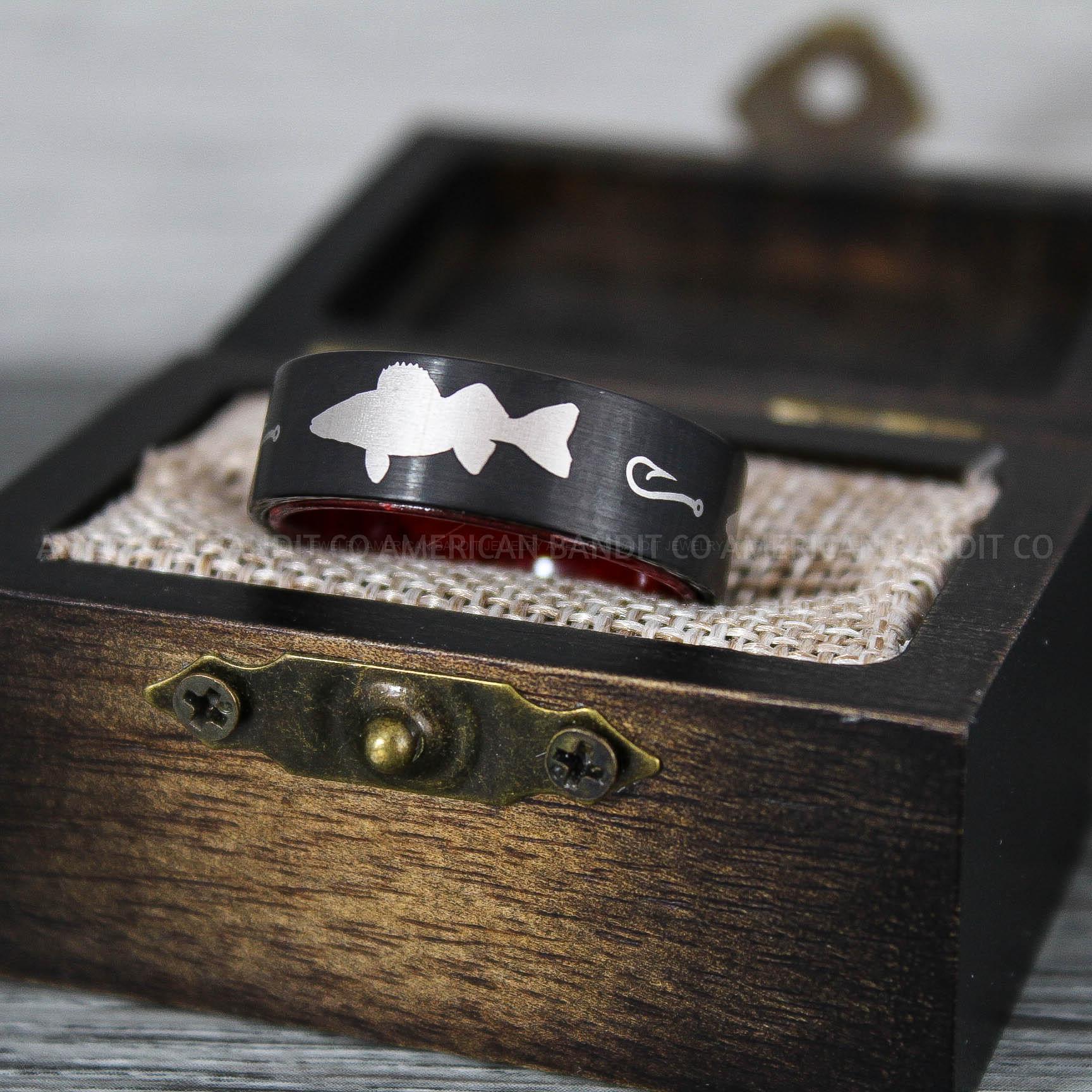 IMG_9238 Walleye Ring, Walleye Jewelry, Fishing Ring, Fisherman Ring, Walleye Wedding Ring, Hunting Ring, Fish Hooks Ring - Image 1