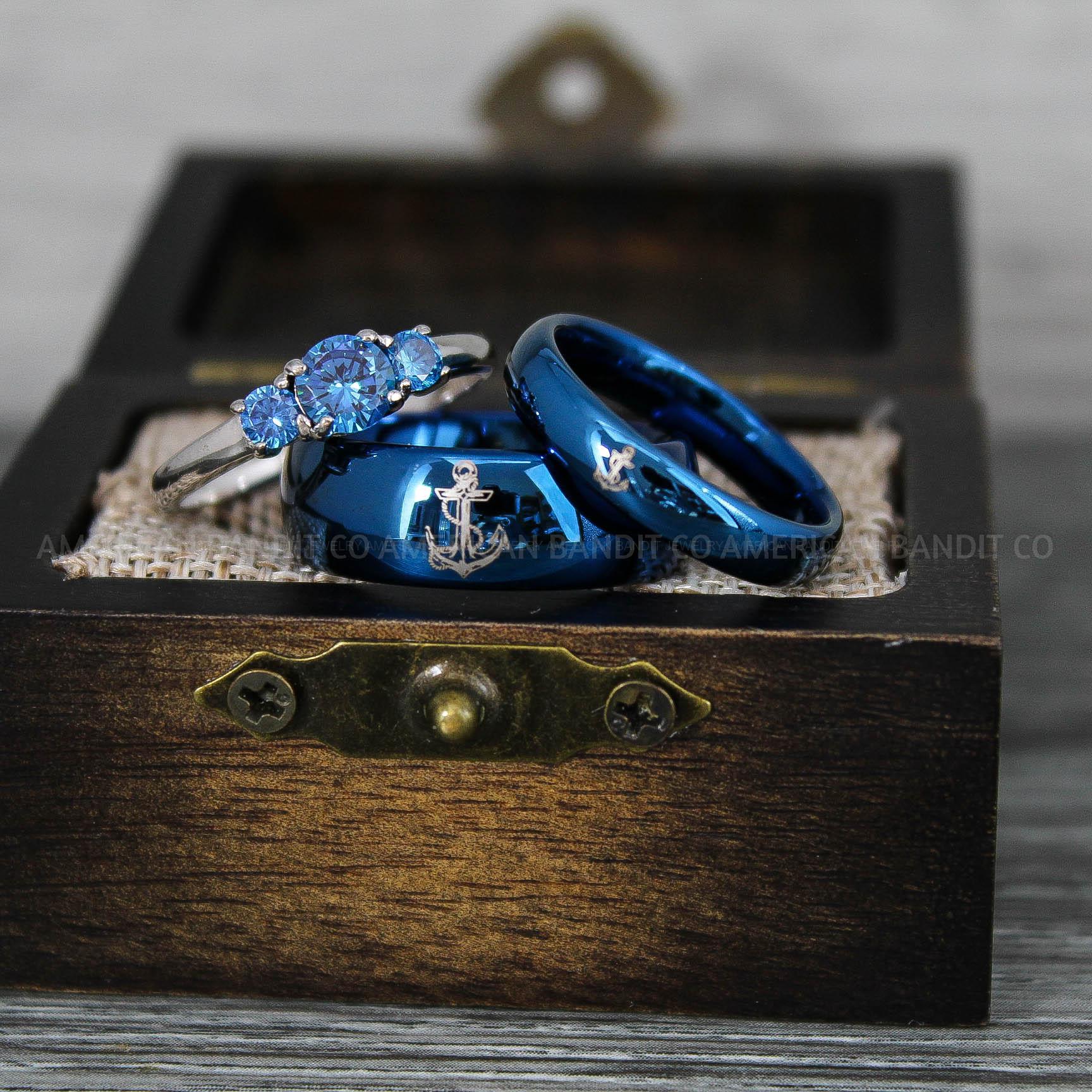 IMG_9249 Nautical Ring, Anchor Ring, Blue Anchor Rings, Blue Wedding Rings, Blue Nautical Rings, Blue Wedding Bands, Blue Anchor Tungsten Rings - Image 1