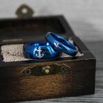 Nautical Ring, Anchor Ring, Blue Anchor Rings, Blue Wedding Rings, Blue Nautical Rings, Blue Wedding Bands, Blue Anchor Tungsten Rings - Image 3