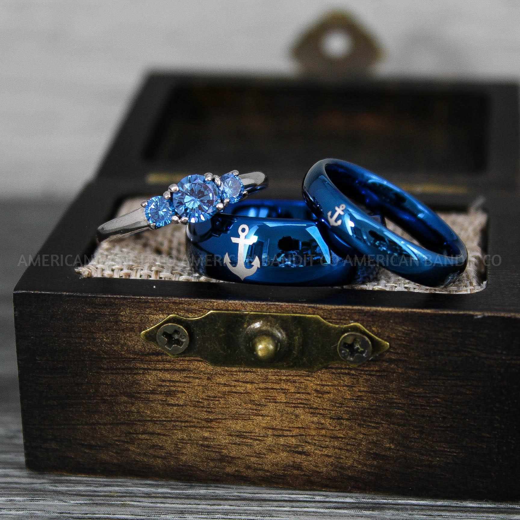 IMG_9254 Nautical Ring, Anchor Ring, Blue Anchor Rings, Blue Wedding Rings, Blue Nautical Rings, Blue Wedding Bands, Blue Anchor Tungsten Rings - Image 1