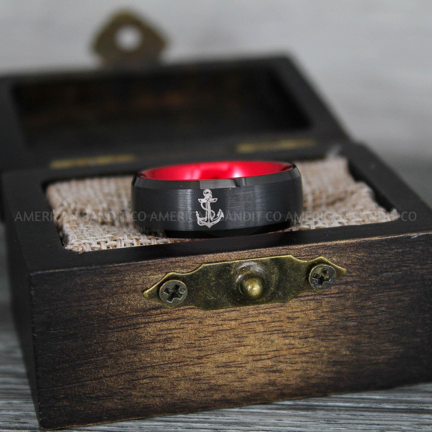 IMG_9265 Nautical Ring, Anchor Ring, Black Anchor Rings, Black Wedding Rings, Black Nautical Rings, Black Wedding Bands, Black Anchor Tungsten Rings - Image 1