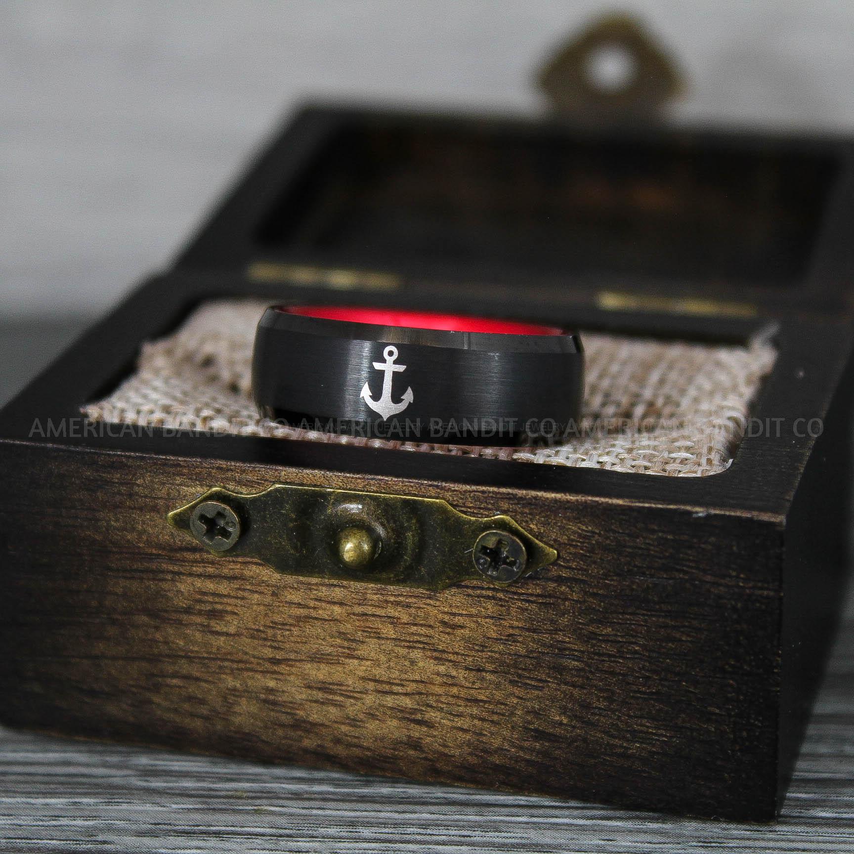 IMG_9267 Nautical Ring, Anchor Ring, Black Anchor Rings, Black Wedding Rings, Black Nautical Rings, Black Wedding Bands, Black Anchor Tungsten Rings - Image 1