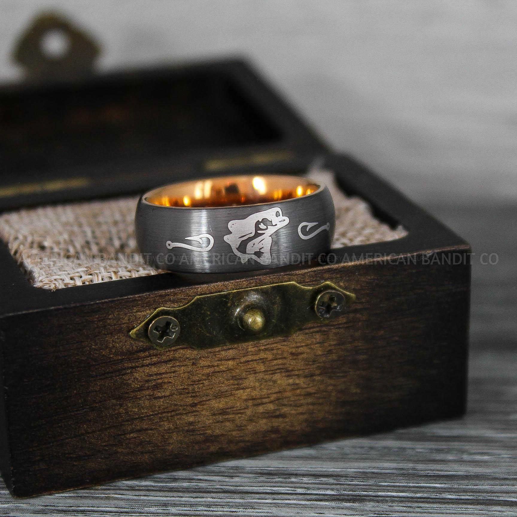 IMG_9270 Bass Fish Ring, Bass Jewelry, Fishing Ring, Bass Fish Ring, Hunting Ring, Fish Hooks Ring, Fishing Wedding Band - Image 1