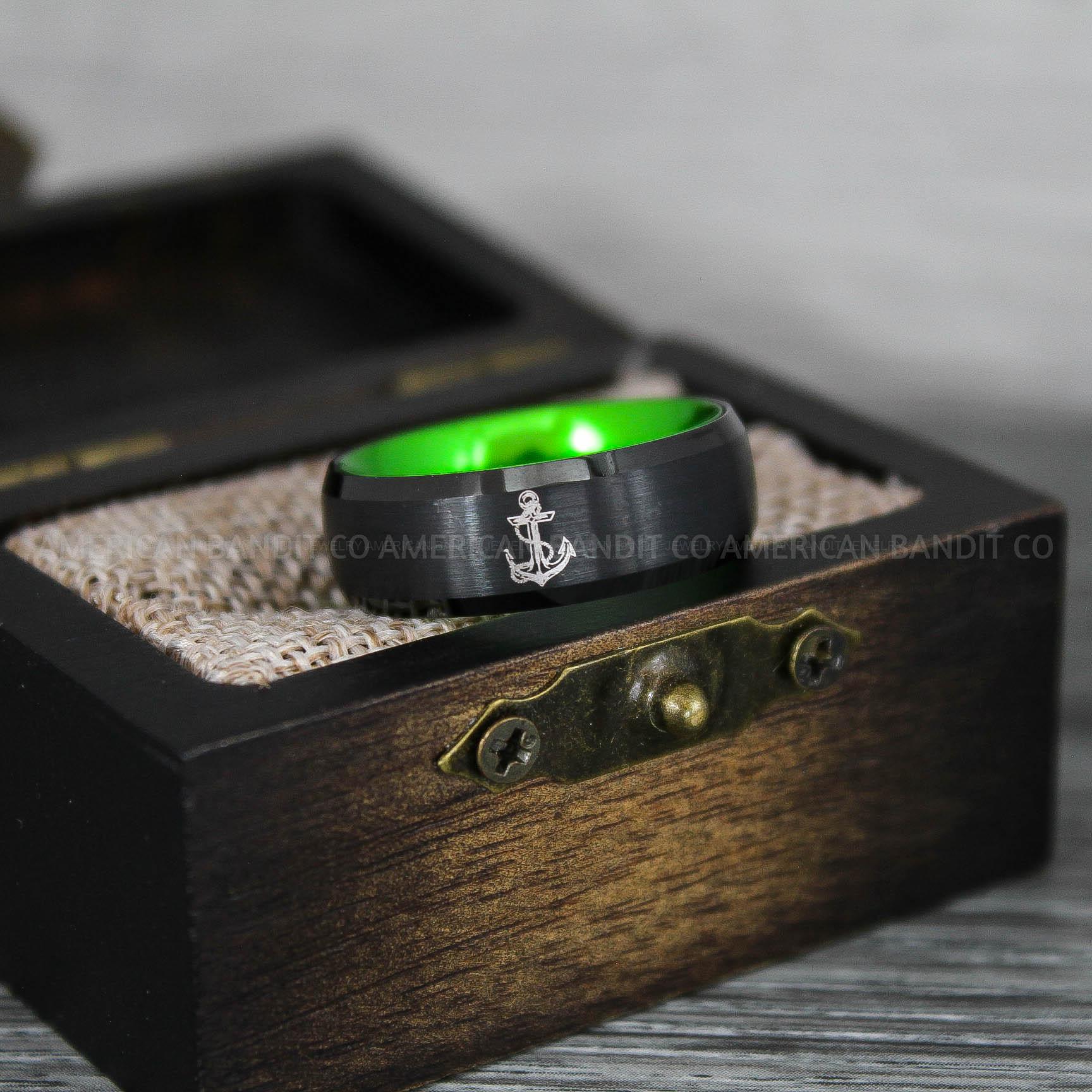 IMG_9271 Nautical Ring, Anchor Ring, Black Anchor Rings, Black Wedding Rings, Black Nautical Rings, Black Wedding Bands, Black Anchor Tungsten Rings - Image 1