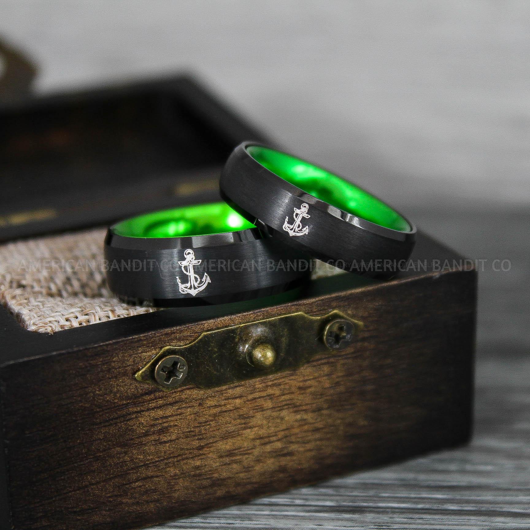 IMG_9272 Nautical Ring, Anchor Ring, Black Anchor Rings, Black Wedding Rings, Black Nautical Rings, Black Wedding Bands, Black Anchor Tungsten Rings - Image 1