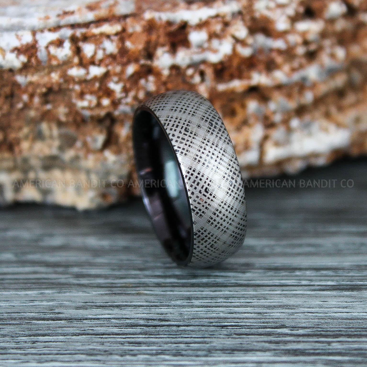 IMG_9295 Black Tungsten Wedding Band with Plaid Pattern, Black Wedding Band, Black Wedding Ring, Black Tungsten Wedding Ring - Image 1
