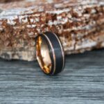 Black Wedding Band, Black Wedding Ring, Black Ring, Black Tungsten Wedding Ring with Rose Gold Grooves