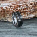 Black Wedding Bands, Black Wedding Rings, Black Rings, Black Tungsten Wedding Rings with Silver Grooves - Image 3