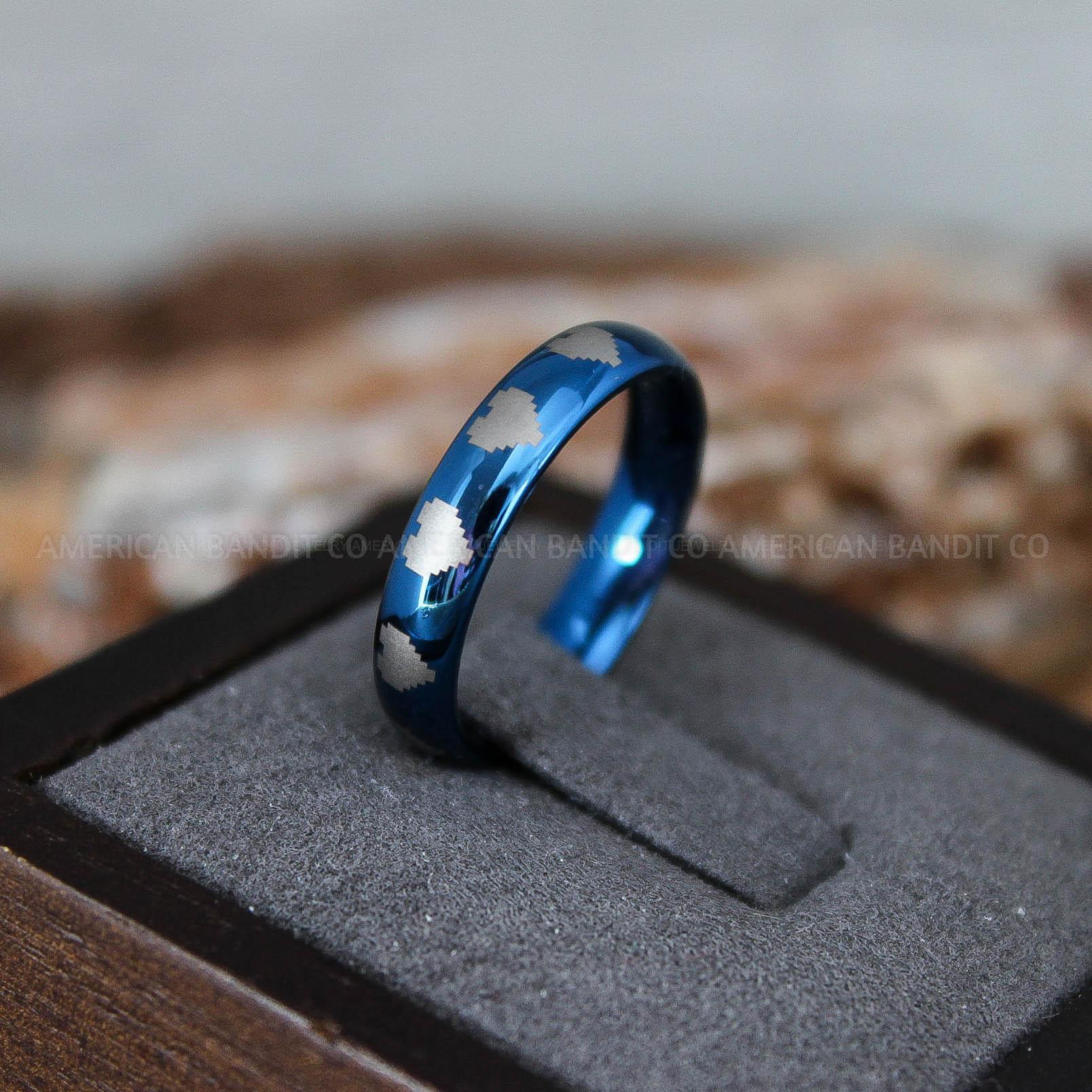 IMG_9348 8 Bit Hearts Ring, Gamer Ring, Gamer Wedding Band, Gamer Wedding Ring, Blue Wedding Band - Image 1