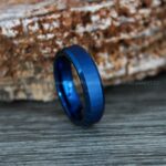 Blue Wedding Band, Blue Wedding Ring, Blue Ring, Blue Tungsten Wedding Ring with Brushed Finish