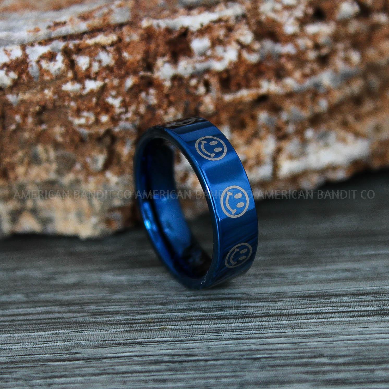 IMG_9364 Smiley Face Ring, Blue Wedding Ring, Blue Wedding Band, Smiley Face Jewelry - Image 1