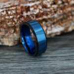 Blue Wedding Band, Blue Wedding Ring, Blue Ring, Blue Tungsten Wedding Ring with Polished Finish
