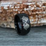 Checkered Flag Rings, Motor Sports Jewelry, Auto Racing Rings, Car Racing Rings, Checkered Flag Pattern Wedding Band