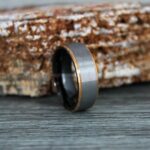 Silver Wedding Band, Silver Wedding Ring, Silver Ring, Silver Tungsten Wedding Ring with 14K Rose Gold Step Edge
