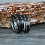 Black Wedding Bands, Black Wedding Rings, Black Rings, Black Tungsten Wedding Rings with Silver Grooves - Image 4