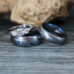 Damascus Steel Rings, Damascus Steel Wedding Rings, Damascus Steel Wedding Bands, Blue Wedding Ring, Blue Damascus Steel Wedding Ring