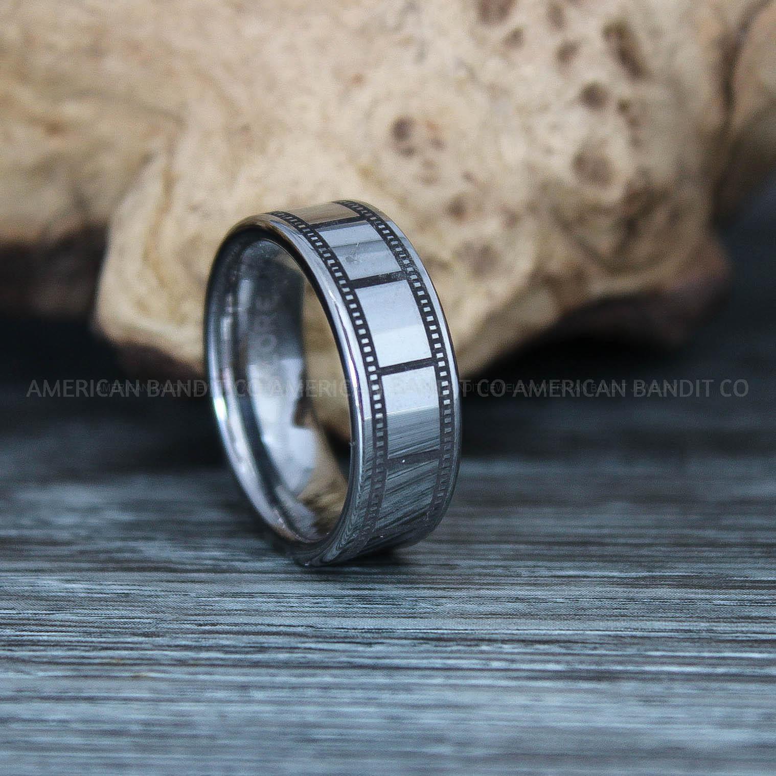 IMG_9436 Filmstrip Ring, Photography Ring, Camera Ring, Lens Ring, Camera Lens Ring, Silver Ring, Silver Tungsten Wedding Band, Silver Wedding Band - Image 1