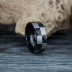 Checkered Flag Rings, Motor Sports Jewelry, Auto Racing Rings, Car Racing Rings, Checkered Flag Pattern Wedding Band