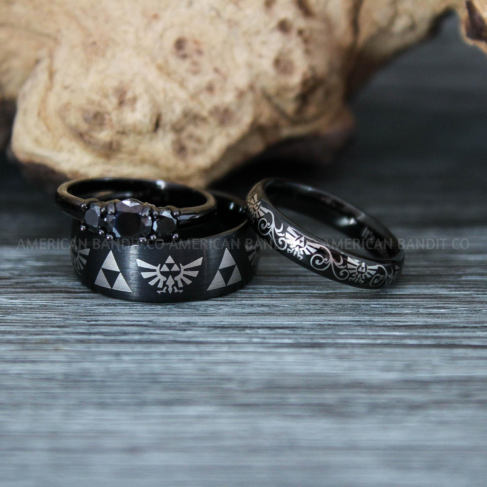 IMG_9465 Zelda Rings, Zelda Wedding Rings, Gamer Rings, Gamer Jewelry, Zelda Wedding Bands, Gamer Wedding Rings, Black Wedding Rings - Image 1