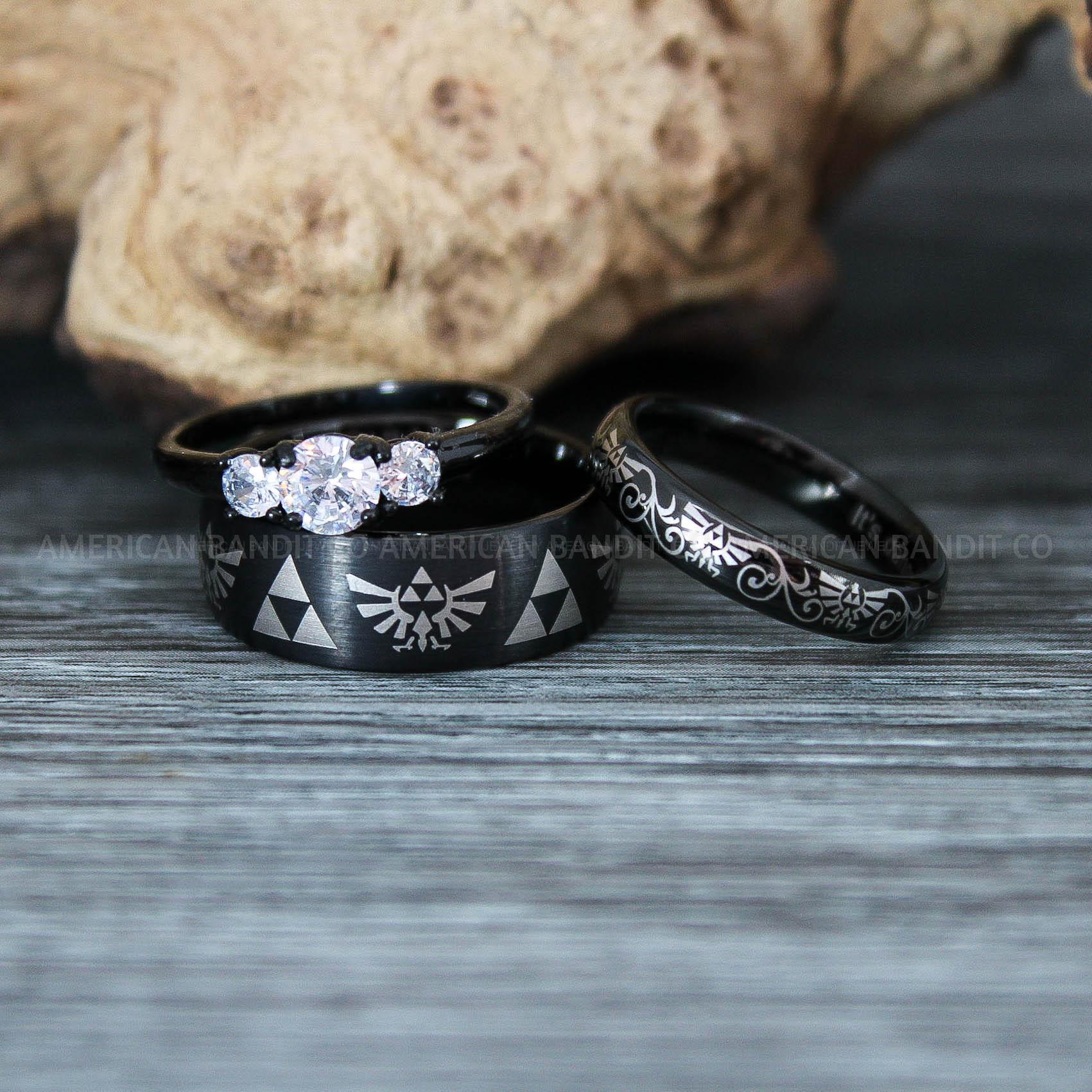 IMG_9466 Zelda Rings, Zelda Wedding Rings, Gamer Rings, Gamer Jewelry, Zelda Wedding Bands, Gamer Wedding Rings, Black Wedding Rings - Image 1