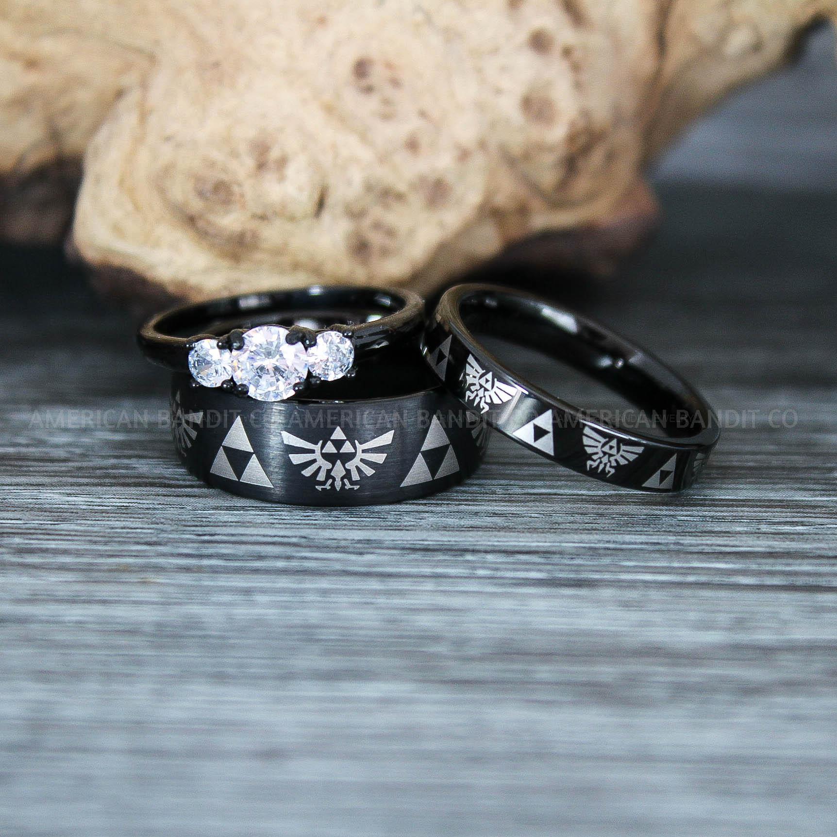 IMG_9467 Zelda Rings, Zelda Wedding Rings, Gamer Rings, Gamer Jewelry, Zelda Wedding Bands, Gamer Wedding Rings, Black Wedding Rings - Image 1