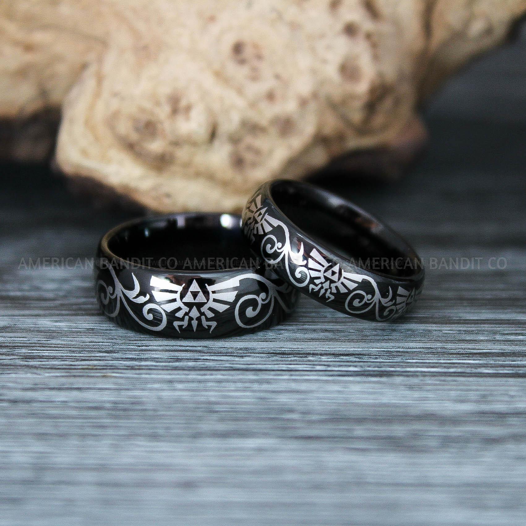 IMG_9469 Zelda Rings, Zelda Wedding Rings, Gamer Rings, Gamer Jewelry, Zelda Wedding Bands, Gamer Wedding Rings, Black Wedding Rings - Image 1