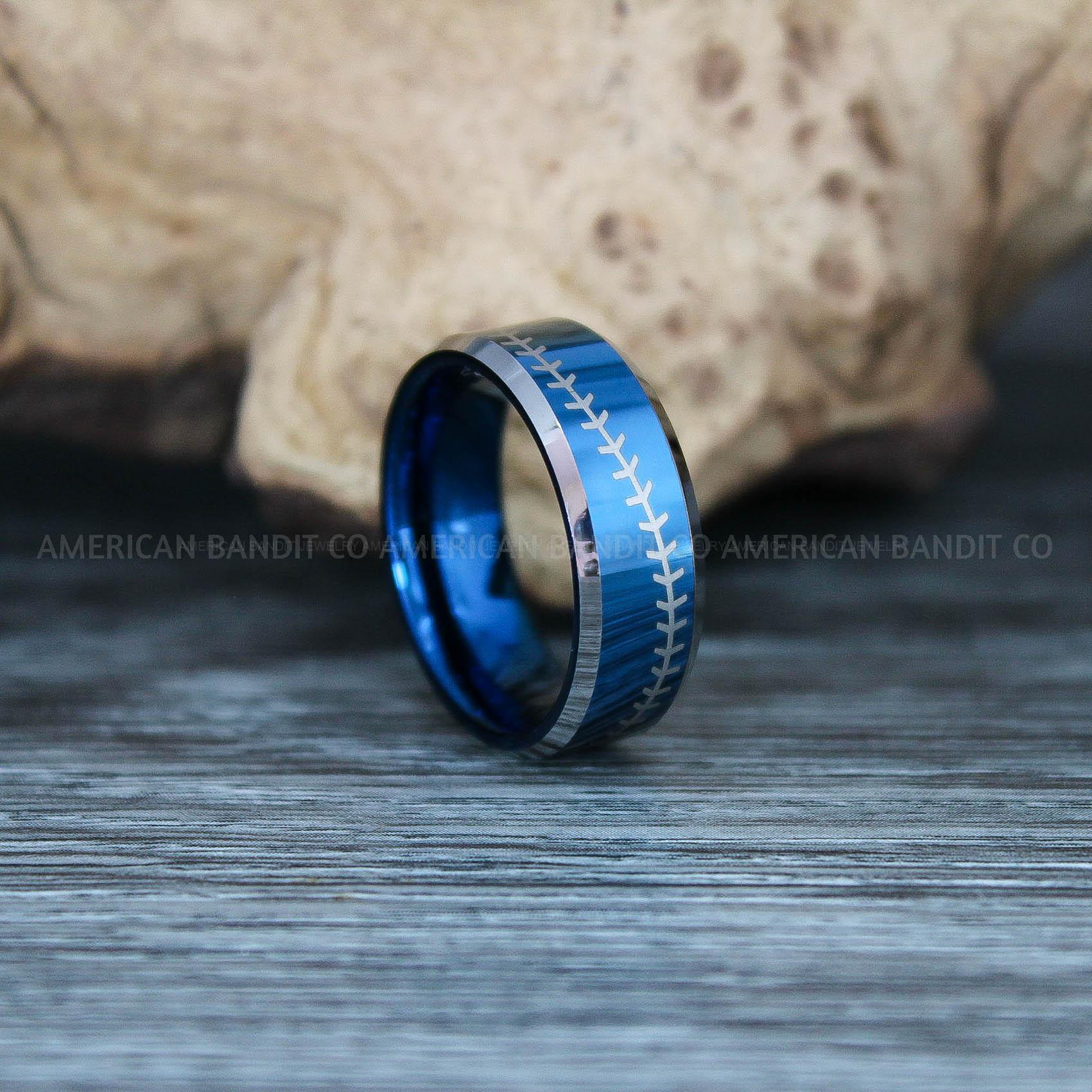 IMG_9471 Baseball Rings, Baseball Wedding Rings, Baseball Wedding Bands, Blue Baseball Rings, Blue Wedding Bands, Blue Baseball Wedding Bands, Baseball Jewelry - Image 1