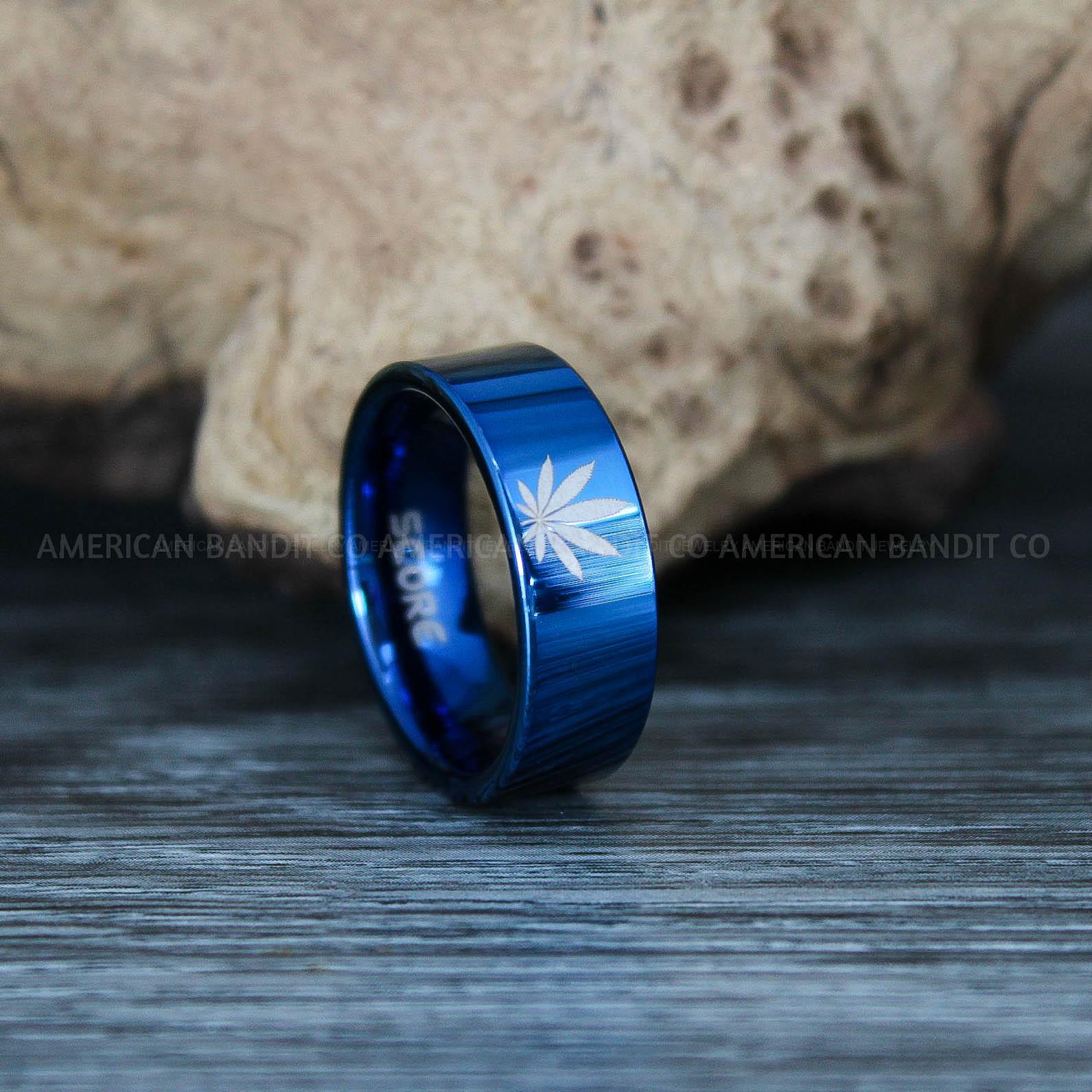 IMG_9486 Cannabis Ring, Cannabis Wedding Ring, Marijuana Ring, Marijuana Wedding Band, Blue Wedding Ring - Image 1