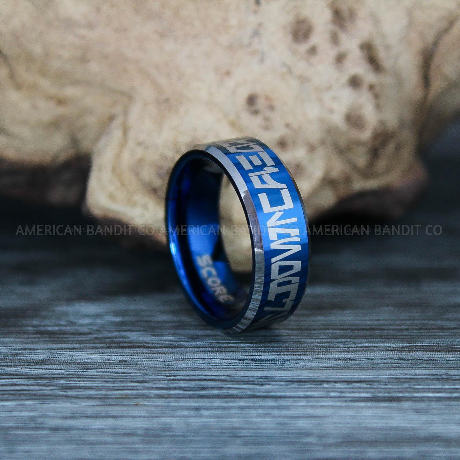 IMG_9488 Aurebesh Ring, Aurebesh Wedding Band, Blue Wedding Band, Aurebesh Wedding Ring, Aurebesh Jewelry - Image 1