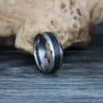 Silver Wedding Ring, Silver Wedding Band, Silver Ring with Black Carbon Fiber Inlay