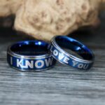I Love You I Know Rings, Aurebesh Rings, Blue Wedding Bands, Aurebesh Wedding Bands, Aurebesh Wedding Rings, Aurebesh Jewelry